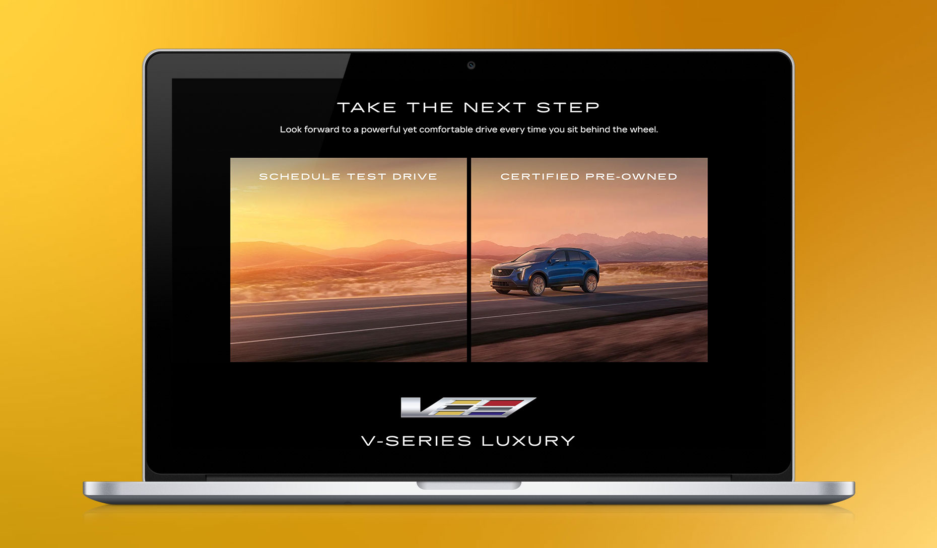 Cadillac Rebranded Homepage Feature on a laptop screen